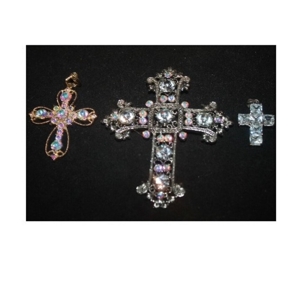 AB Aurora Borealis Crystal Statement 3 Piece Cross Set for Necklaces
